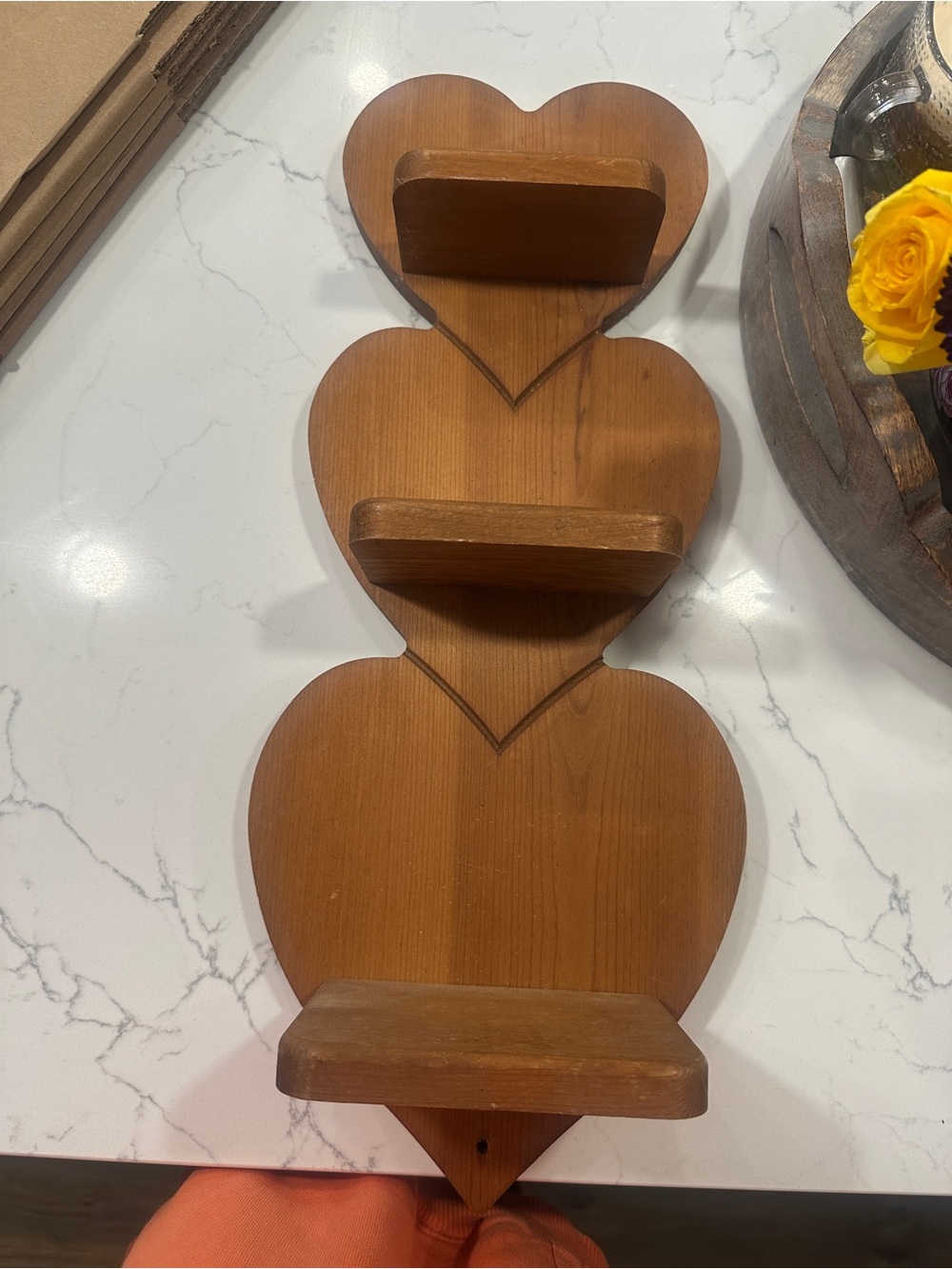 Vintage Wooden Heart Wall Shelf - Brown 20”